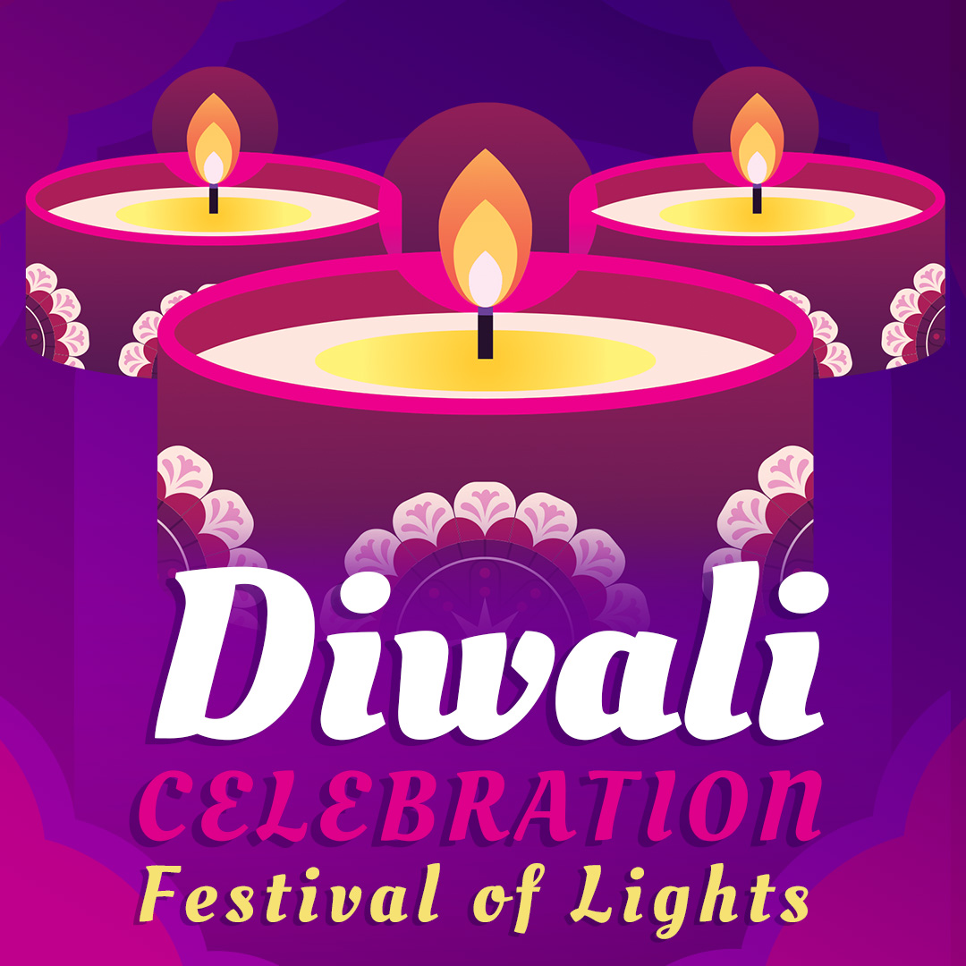 Diwali Celebration Festival of Lights design with three illuminated candles