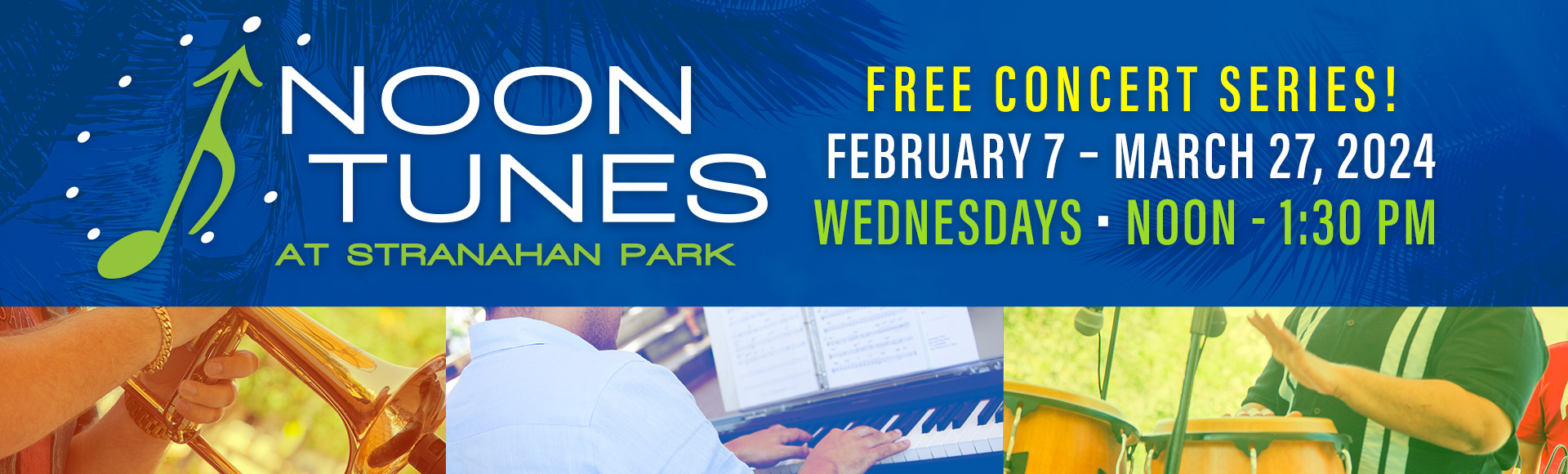 Noon Tunes free concert series. February 2 to March 23, 2022. Wednesdays. Noon to 1:30 PM