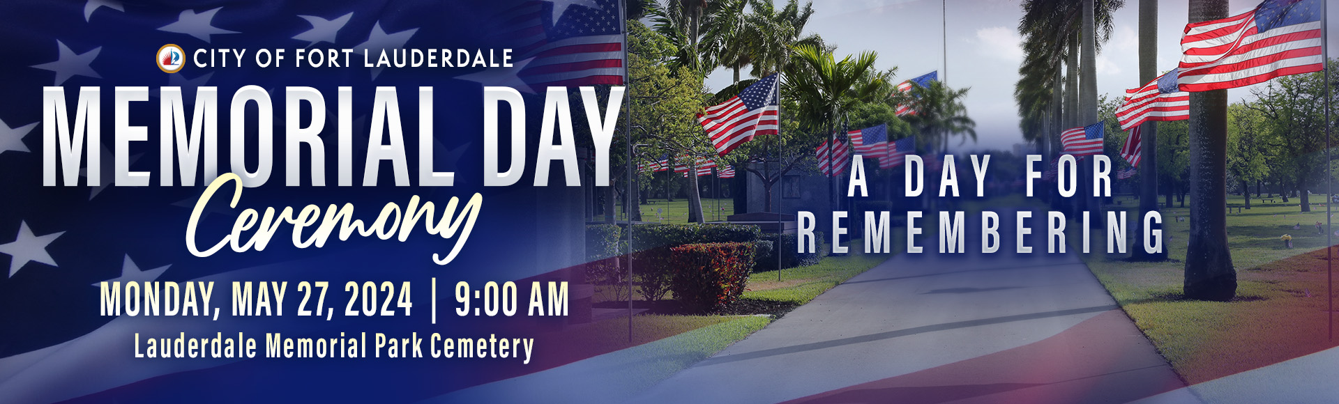 Memorial Day Ceremony. Monday, May 27. 9 AM. Lauderdale Memorial Cemetery image.